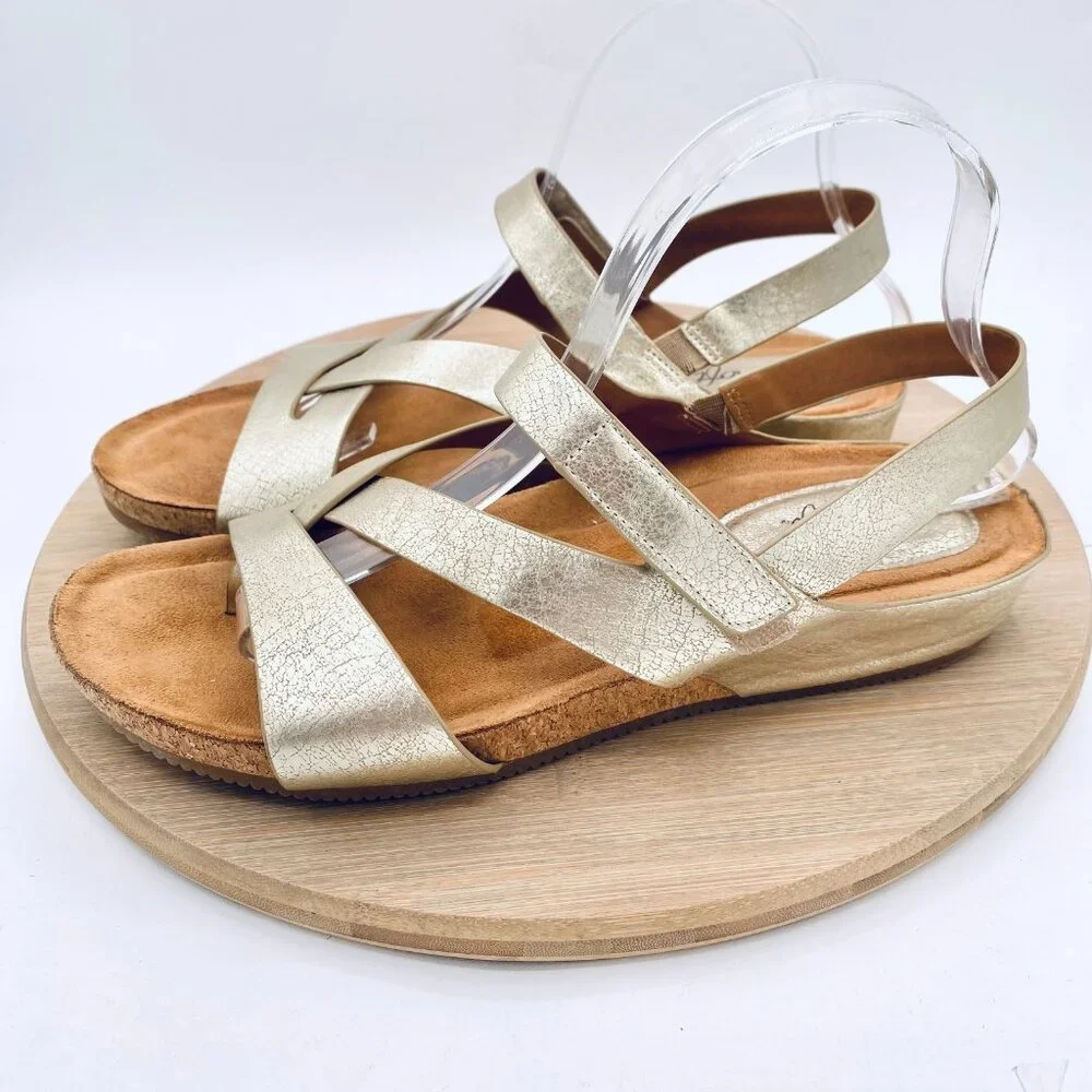 Eurosoft Sandals Womens 10 Gold Vegan Leather Slingback Flats Peep_6